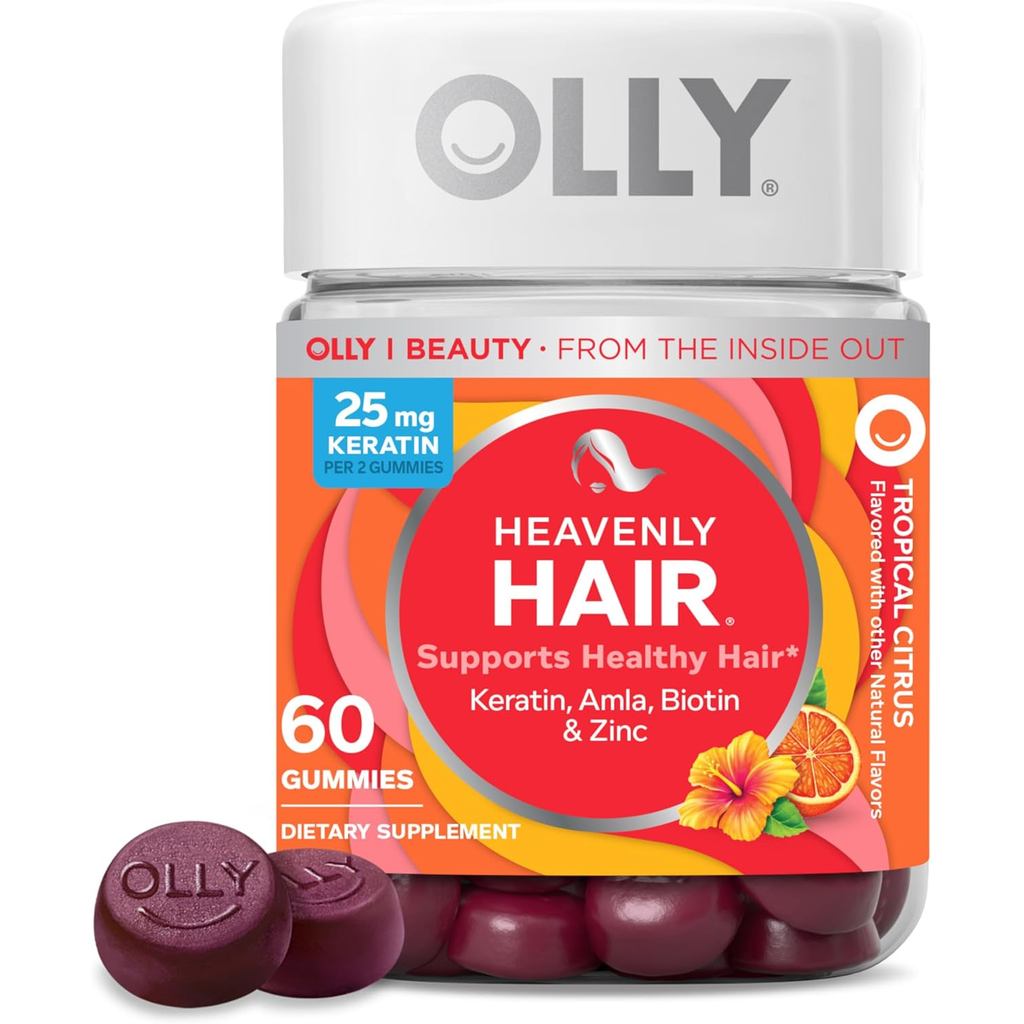 OLLY Heavenly Hair Gummy, promove cabelos saudáveis, Queratina, Biotina, AMLA, suplemento mastigável, tratamento de 30 d