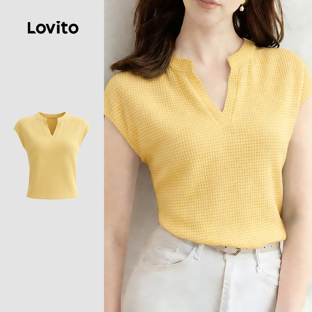 Lovito Gola V Camiseta Casual Amarela Feminina LK5EDD147