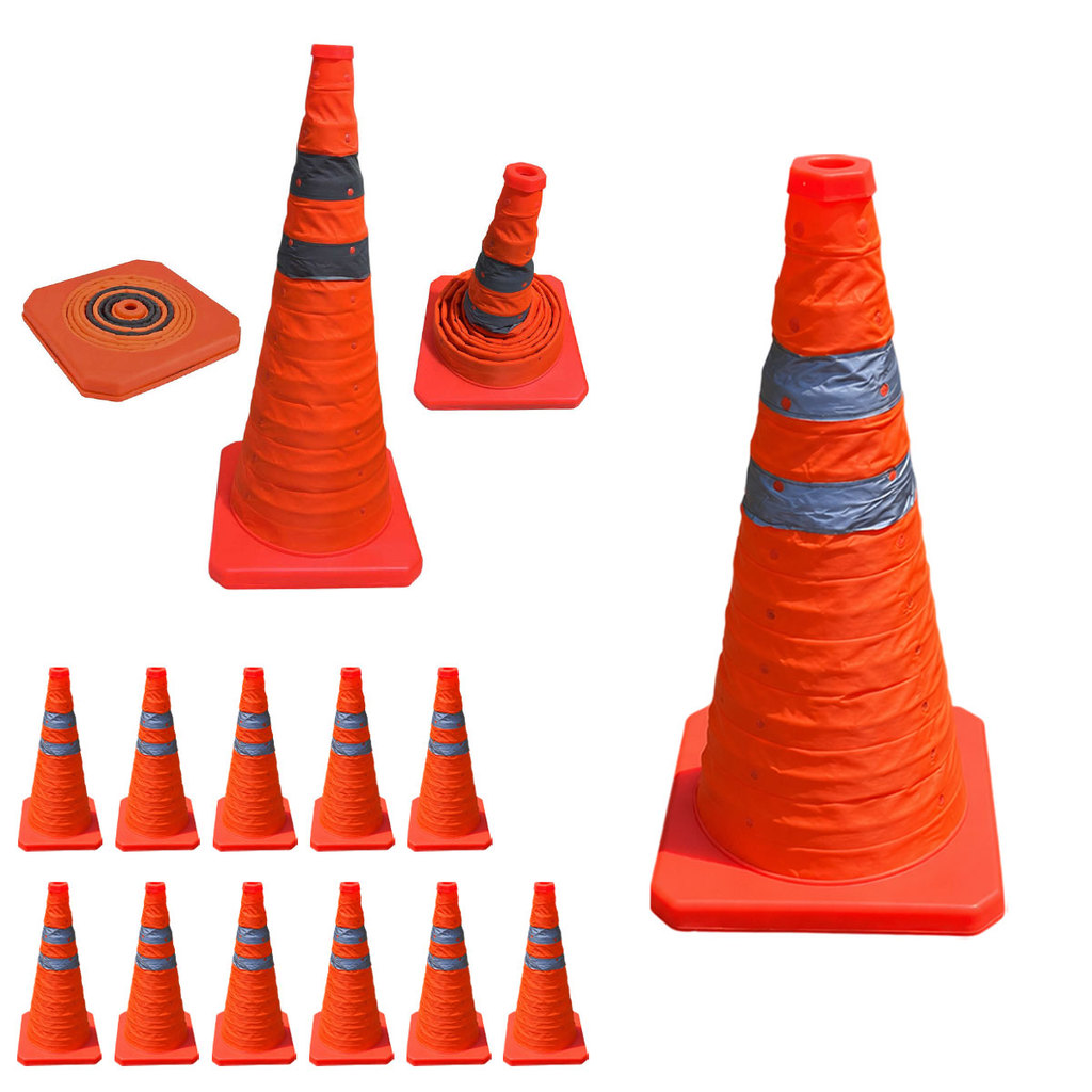 Cone Retratil Viario Baliza Kit 11 Uni Sinalizador Portatil Estrada Segurança Dobravel Obra Flexivel Rodovia
