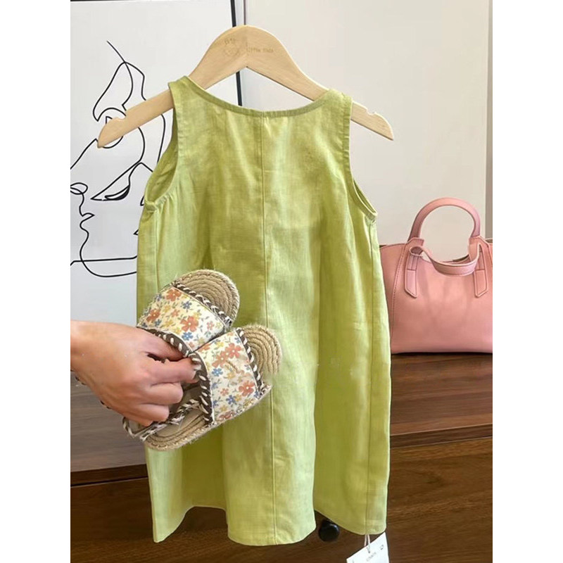 Estilo coreano meninas vestido de verão moda crianças moda puro algodão colete saia feminino bebê fresco saia verde