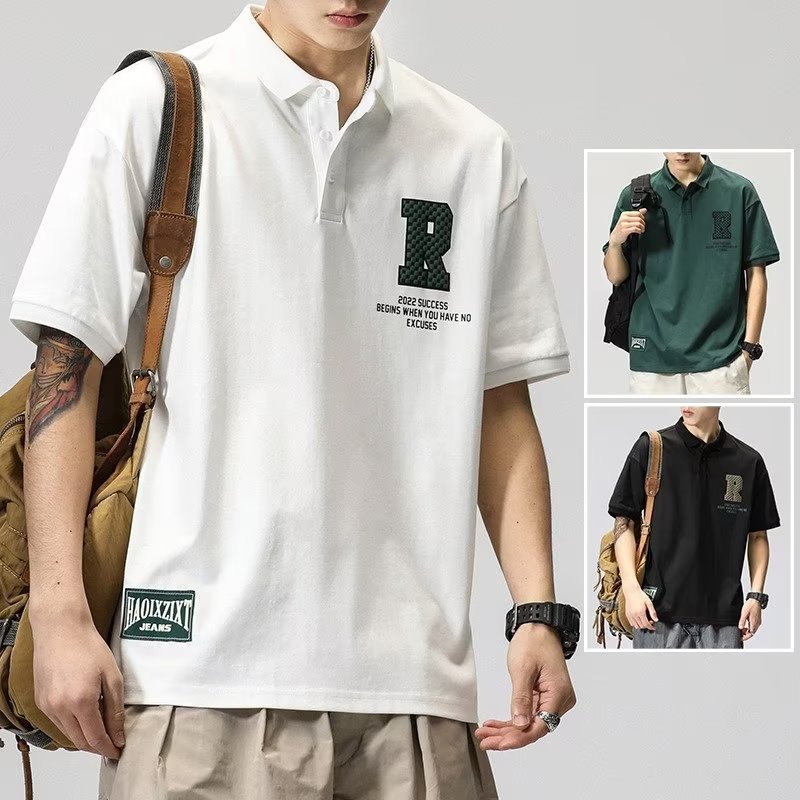 Masculino masculino verão americano lapela solta Casual camisa Polo de manga curta Street Wear meia manga topo