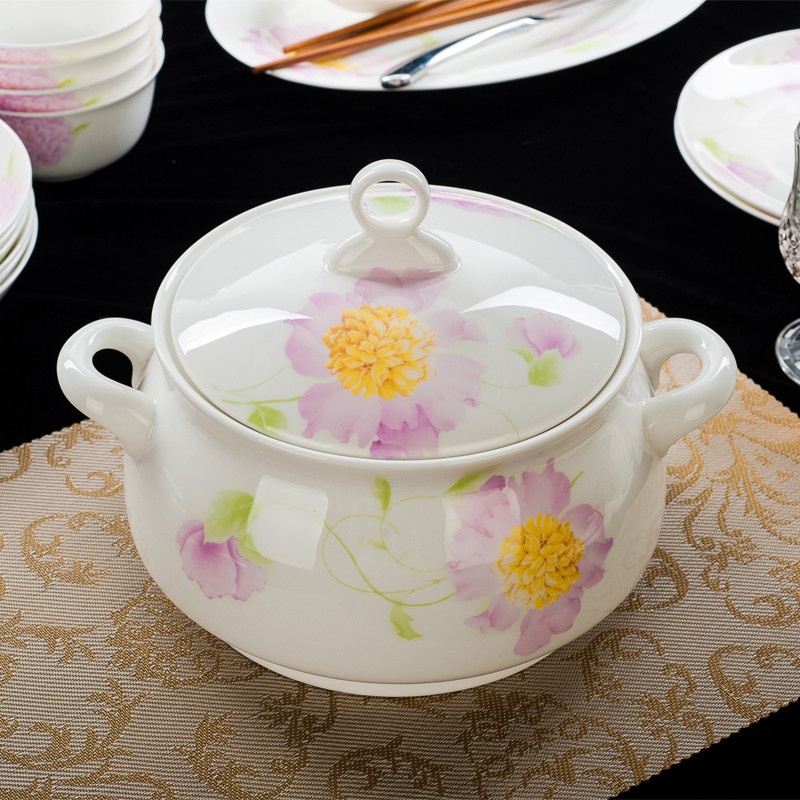 Bone China Acessório Pote de tamanho grande com tampa Pote de sopa Pote de produto de orelha dupla Tampa de cerâmica Sop
