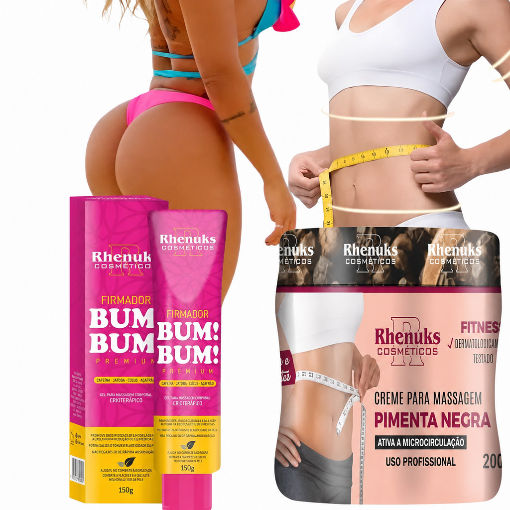 Gel firmador Bumbum Empina Cresce Reduz Celulite + creme pimenta negra reduz medidas estrias Rhenuks