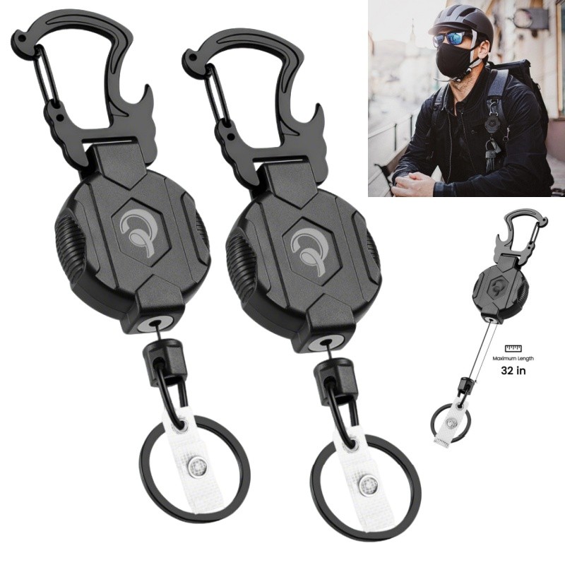 2 Unidades Chaveiro Retráctil Mosquetão Metal Resistente Cabo Aço 32" 17oz