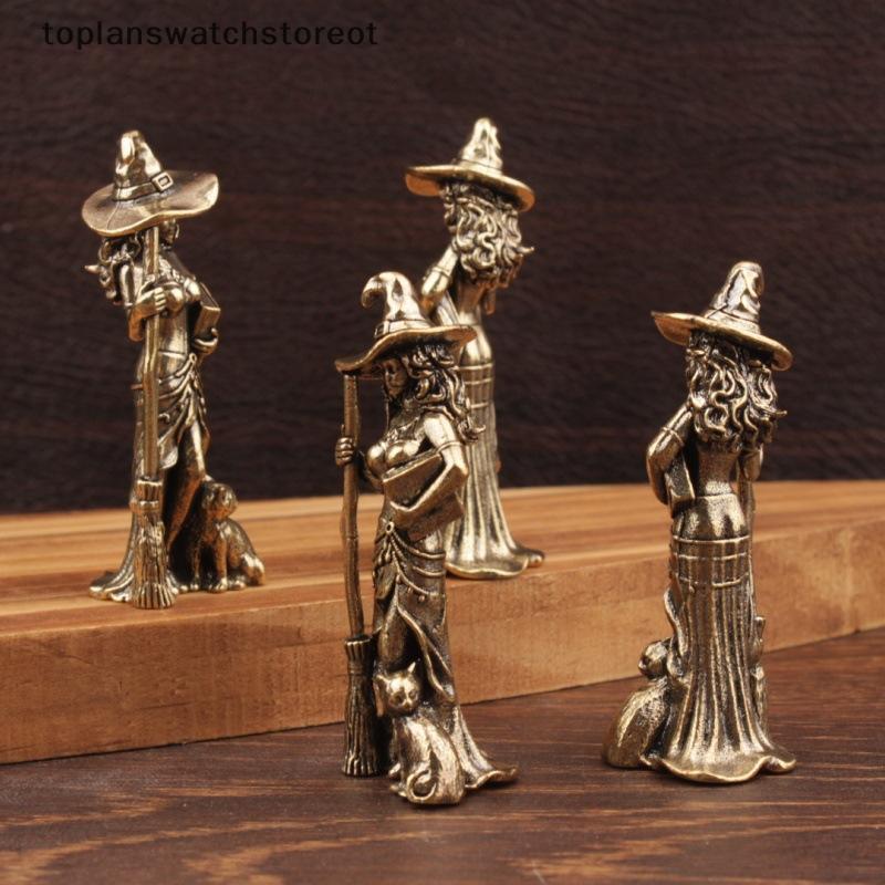 TOL 1 Pçs Retro Bonito Personagens De Feiticeiro Estatuetas Vassoura De Bronze Bruxa Mágica Pequena Estátua Decoração De