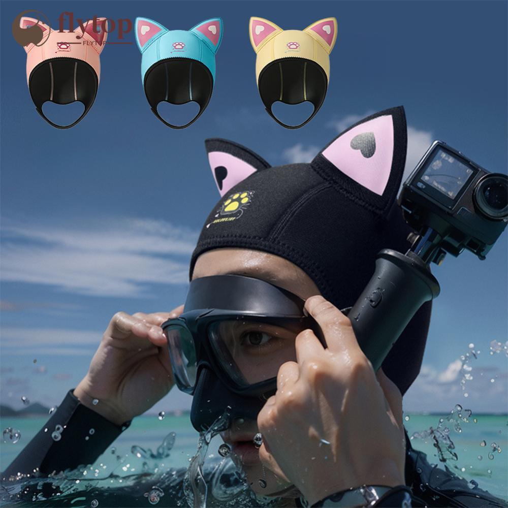 FLYTOP 3mm Neoprene Orelhas De Gato Touca De Natação Capuz De Mergulho À Prova Dwaterproof Água Feminino Wetsuit Chapéu