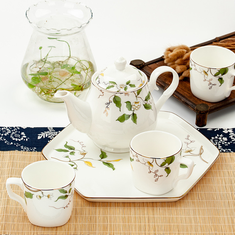 Osso China conjunto de chá doméstico simples sala estar bule conjunto Kung Fu conjunto chá flor xícara chá cerâmica chin