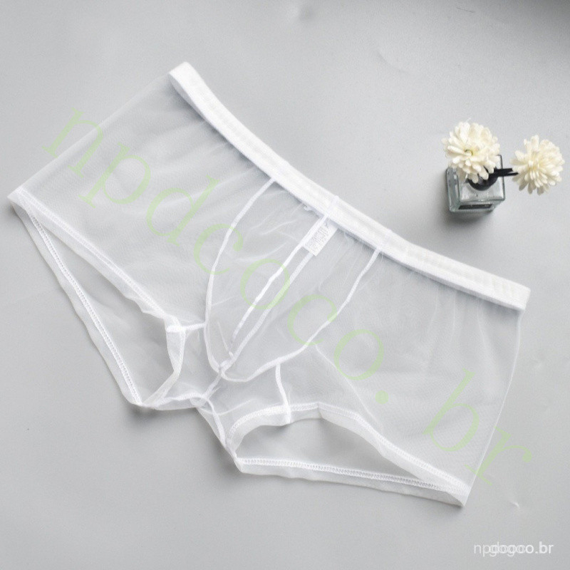 Roupa íntima de gaze ultra-fina, roupa íntima masculina respirável, cuecas boxer masculinas transparentes e sensuais DNF