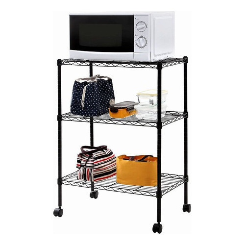 Estante Aço 3 Prateleiras Preta 90 Cm C Rodinha Giratoria MAXIME