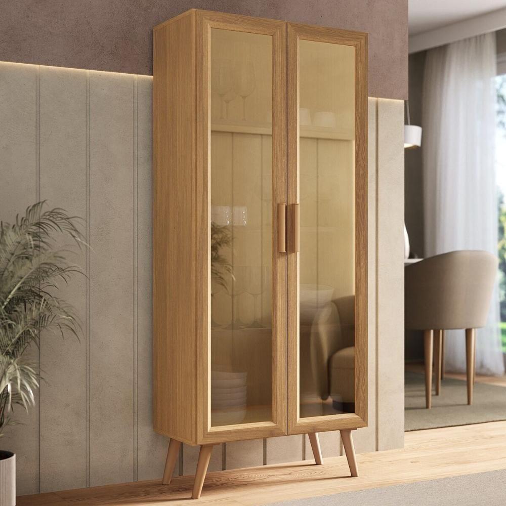 Cristaleira Com 2 Portas De Vidro Retrô 68cm Urban Multimóveis Mp6040 Madeirado