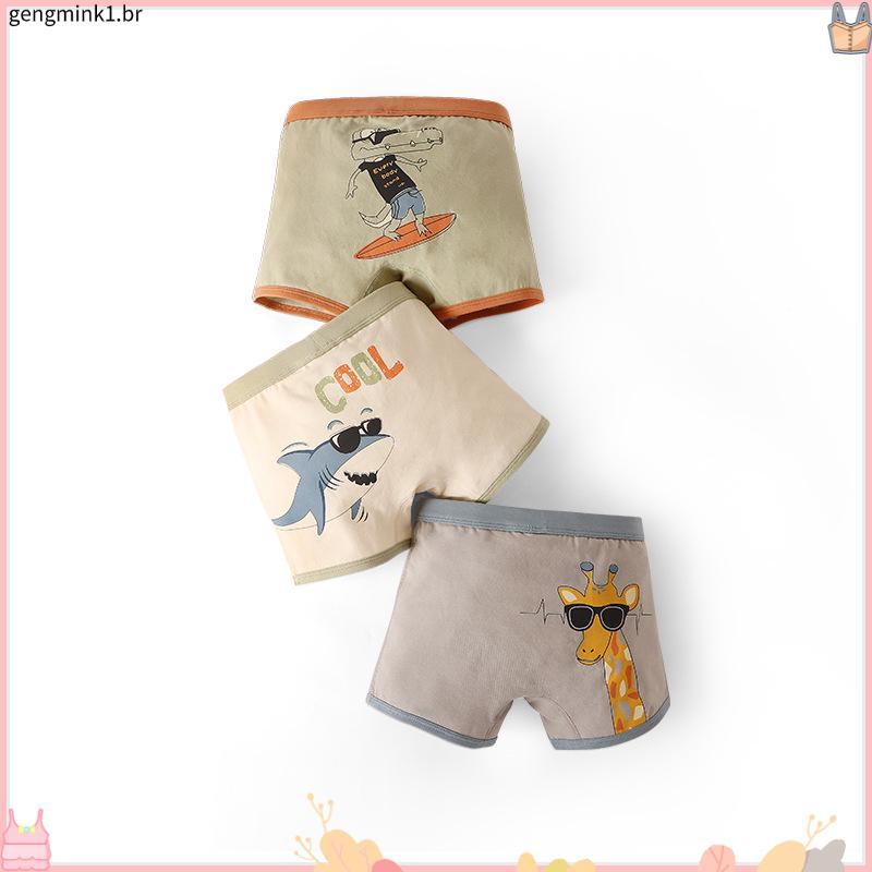 Roupa Íntima Estampada Para Bebês Meninos , Fofa Com Estampa De Desenho Animado , Shorts , Calças , Cuecas Infantis , 3
