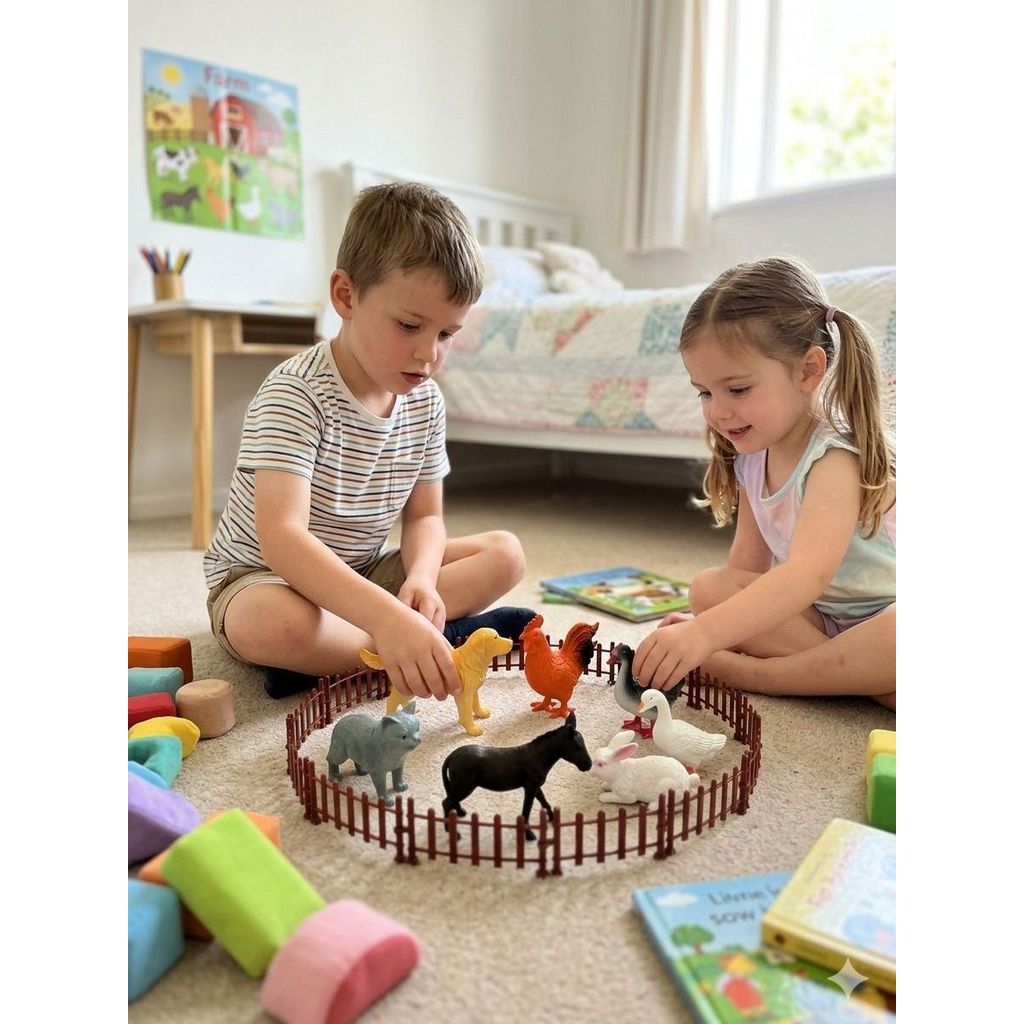 Animais Fazendinha, Animais Domésticos, Kit 15 Pçs Brinquedo Infantil,  8 Animais Diferentes,  Trabalho Maquete Escolar