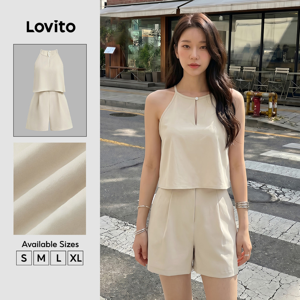 Lovito Casual Macacão Clássico E Versátil De Camada Dupla Na Cor Damasco Primavera/verão L149ED423
