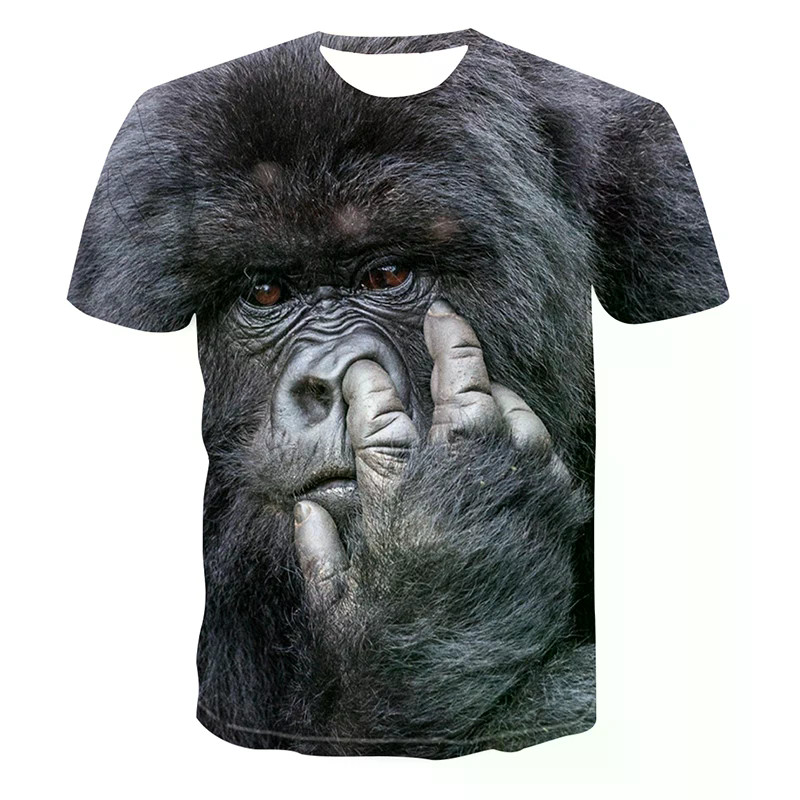 Verão Engraçado Gorila Macaco Animal Gráfico t Camisas Masculinas Moda Rua Hip Hop Impresso Camisetas Oversized O-Pescoç