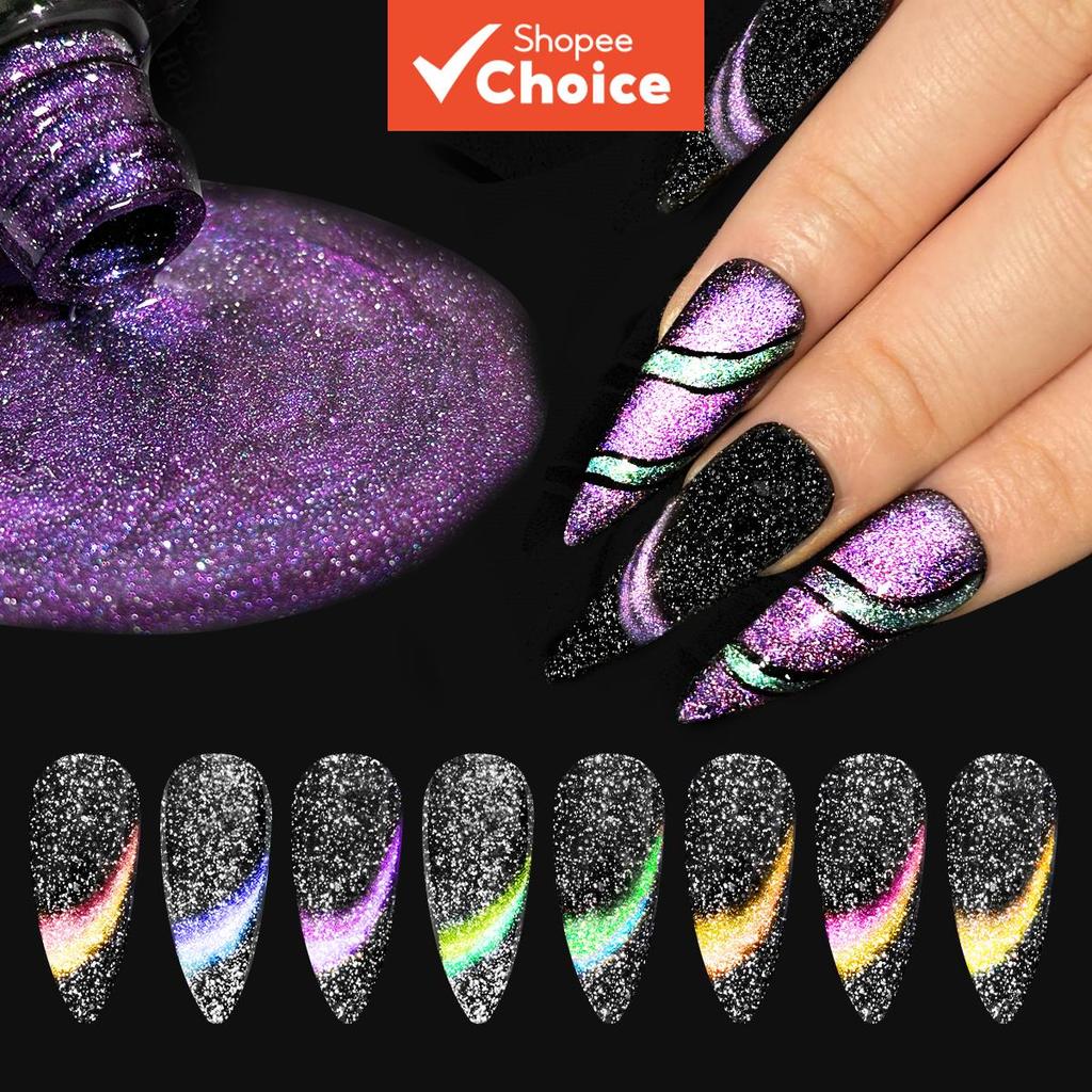 Conjunto de esmaltes de gel de olho de gato aurora e céu estrelado FTMY 6 peças, inclui 6 geles de olho de gato aurora e