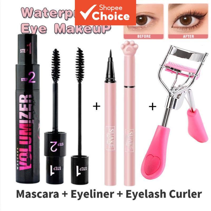 Conjunto De Maquiagem Para Os Olhos 3 Em 1 , Modelador De Cílios À Prova D'água , Rímel , Delineador , Lápis De Sobrance