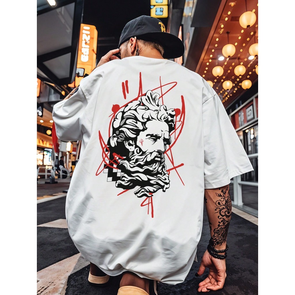 Camiseta estampada premium em puro algodão Camisa Camiseta Oversized Streetwear Estampada Urso Anjo Poseidon Grafiti REF