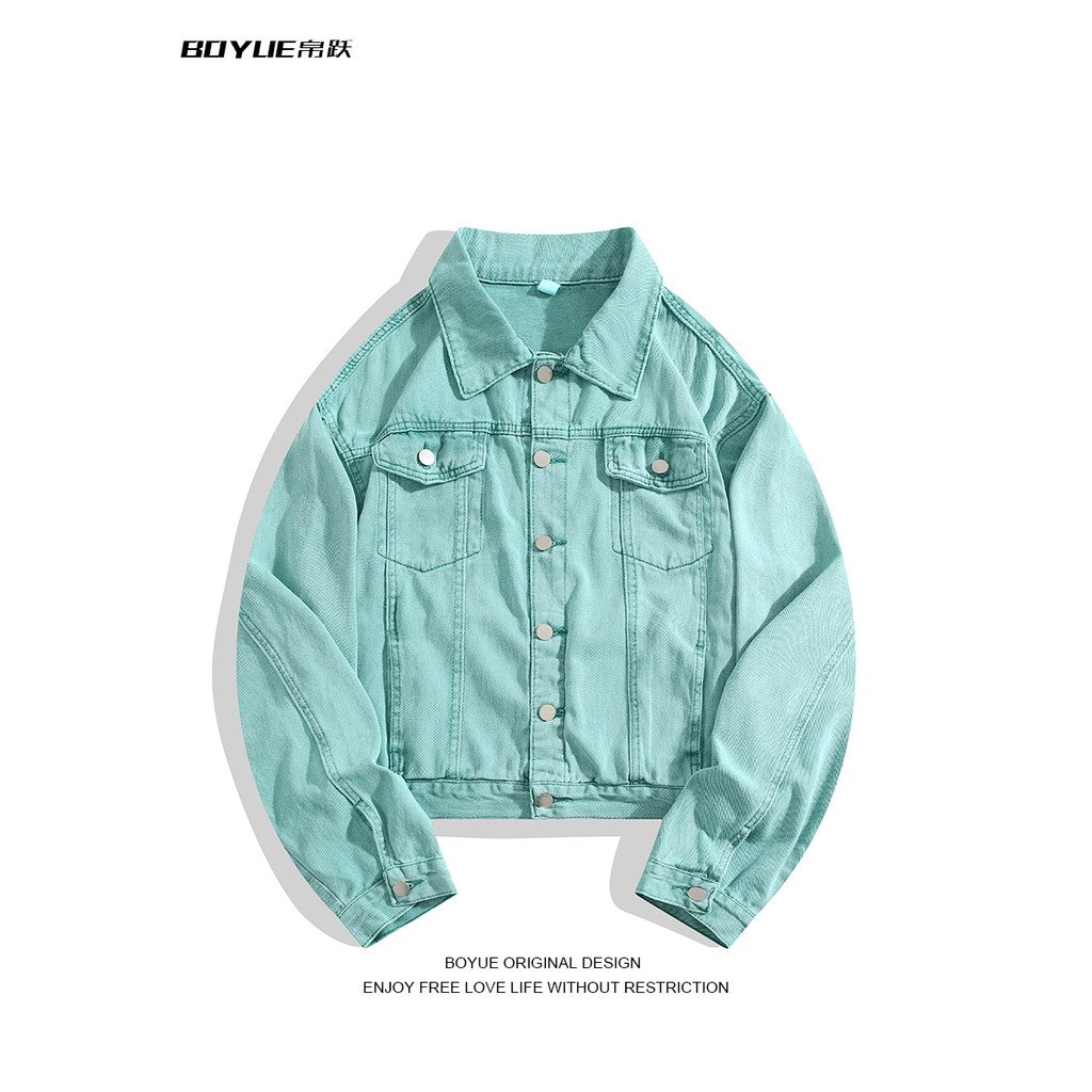 BOYUE Jaqueta jeans curta de nicho americano elegante indústria pesada rua retrô moda jaqueta masculina feminina n