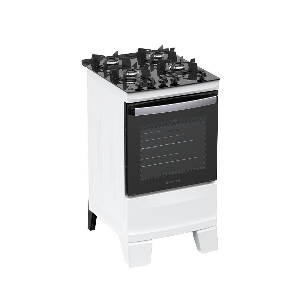 Fogão 4 Bocas Atlas Agile Up Com Mesa De Vidro A Gás Bivolt Branco