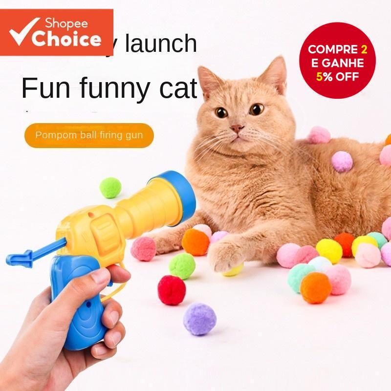 Brinquedos Interativos de Lançamento para Gatos de Treinamento com Pistola de Tiro e Bola de Pelúcia