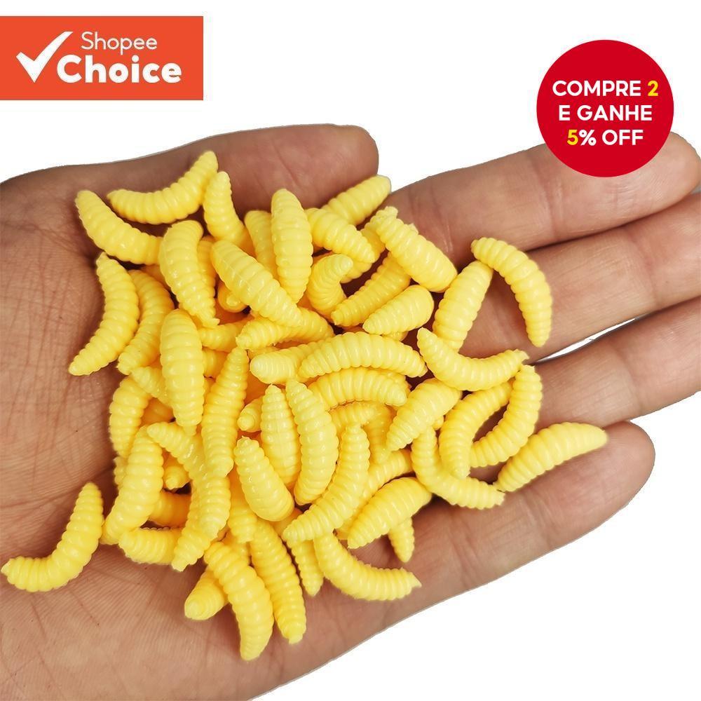 Isca De Pesca 100 Pacote Realista Minhoca Larva Larvas Silicone Macio Artificial Para Peixe-Gato Truta Sunfish