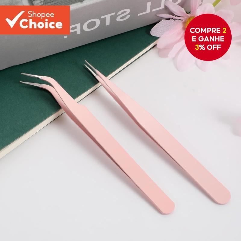 Conjunto De Pinças De Aço Inoxidável-2 Peças , Pontas Retas E Curvas , Extensões De Cílios , Arte Em Unhas , Preparação