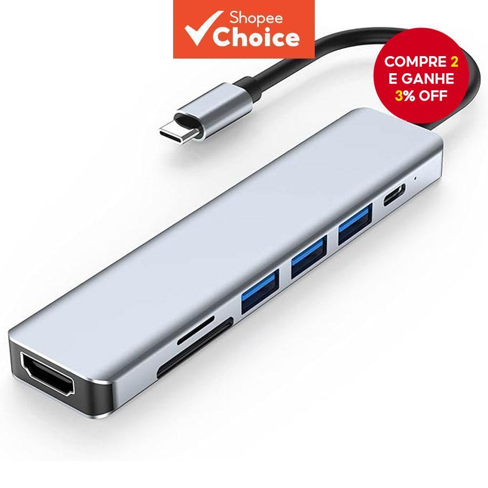 Adaptador de leitor de cartões TF/SD de alumínio de 12W, carregador para celulares e laptops, hub Tipo C para HDMI 4K,