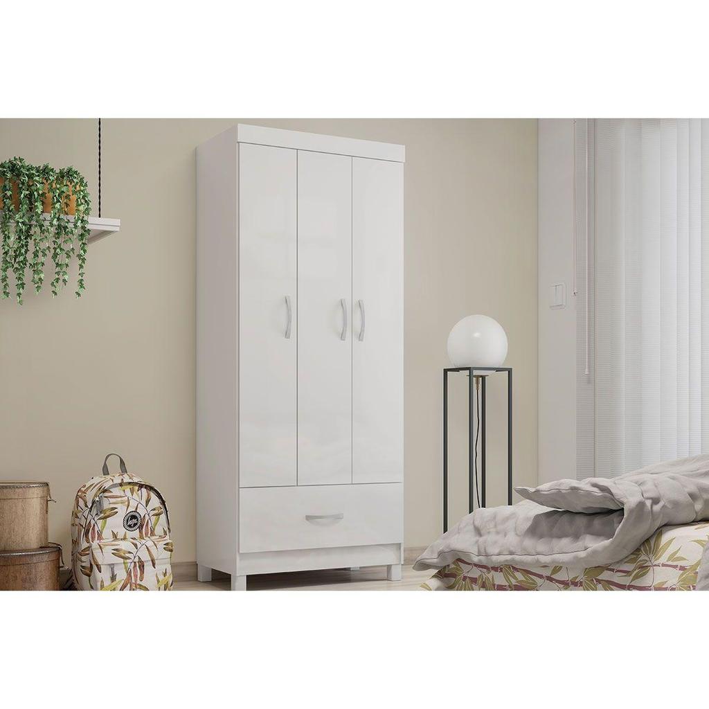 Guarda Roupa Solteiro 3 Portas e 1 Gaveta Prince Branco - Demóbile