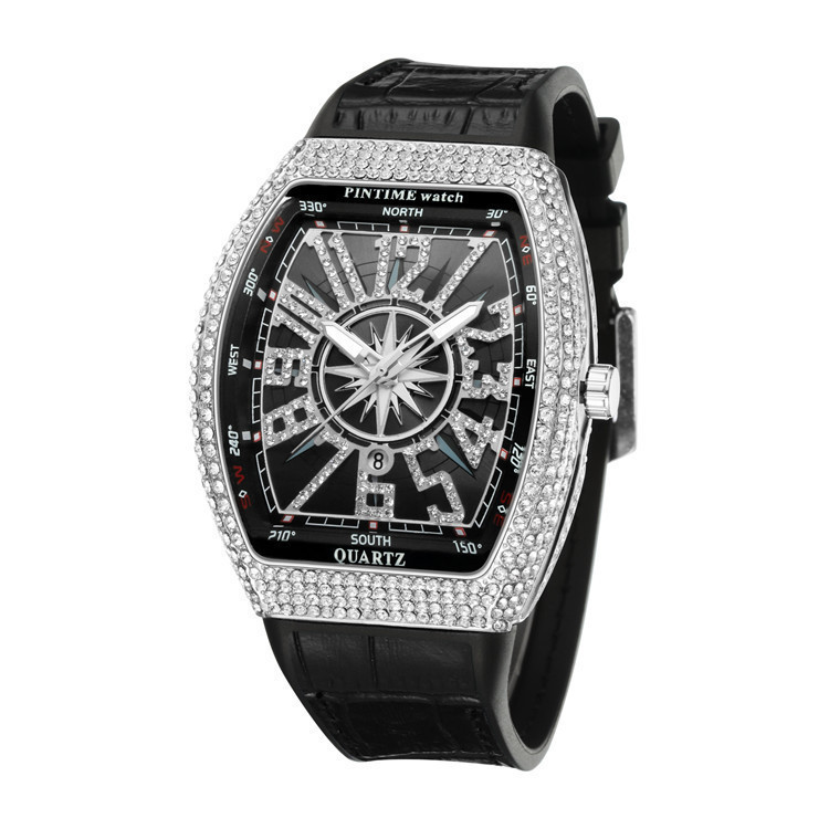 Relógio masculino Frank Barrel Relógio de pulso com mostrador grande Gypsophila Belt Yacht Diamond Retro Relógio de puls