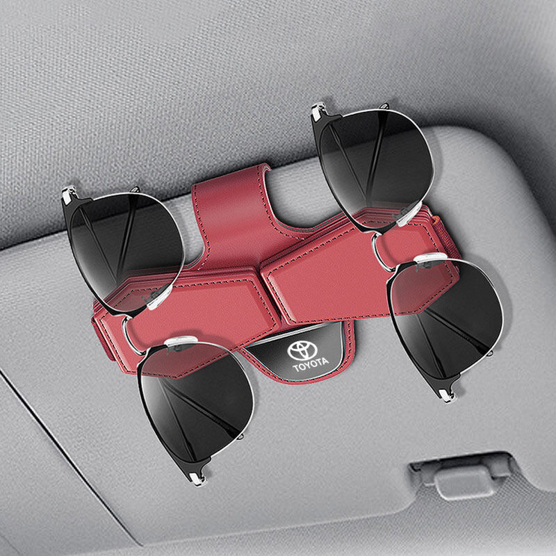 Caixa de Óculos para Quebra-Sol de Carro com Clipe Magnético de Couro para Óculos de Sol para Toyota Innova Camry Reno T