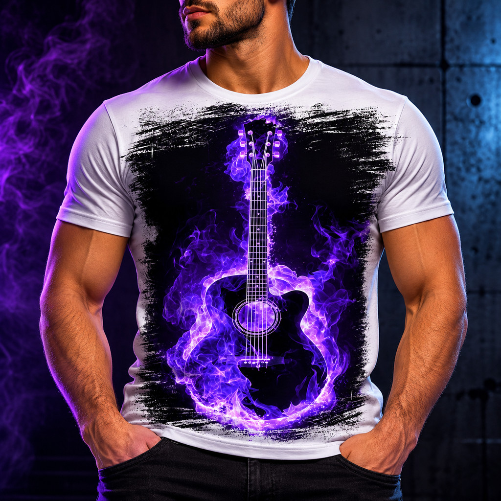 Camiseta violão lilás instrumento musical - Decora 03