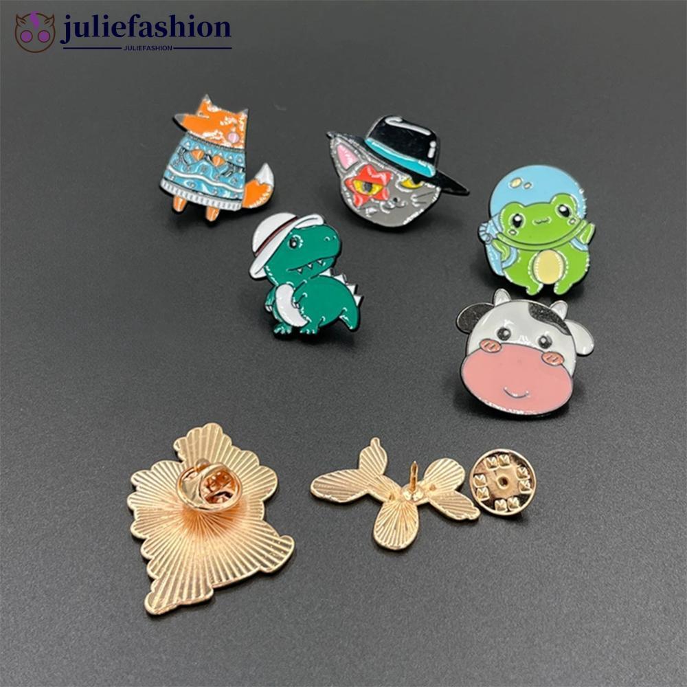 JULIEFASHION Bonito Animal Esmalte Pin Raposa Gato Dinossauro Sapo Lapela Crachá Bolsa Acessório De Roupas Garmnt DIY Su