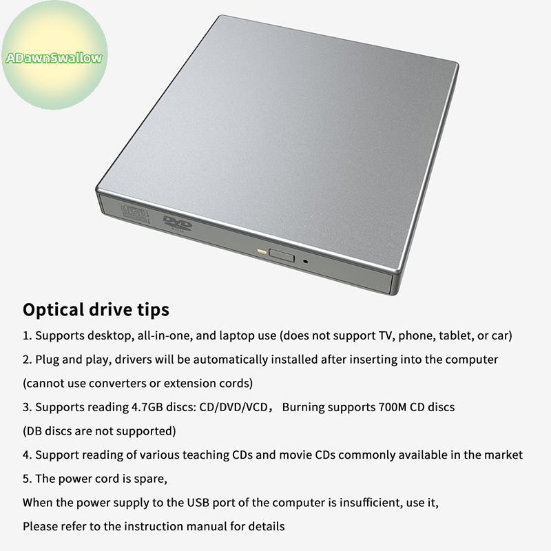 ADS USB 2.0 Leitor De DVD Externo CD Drive Mp3 Música Filmes Portátil Para Windows 7/8/10 Laptop Desktop PC Computador B