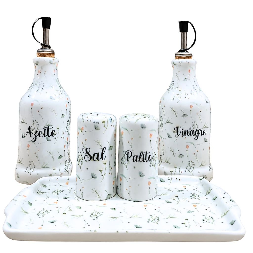 Kit Galheteiro Porcelana Decorada Arabesco