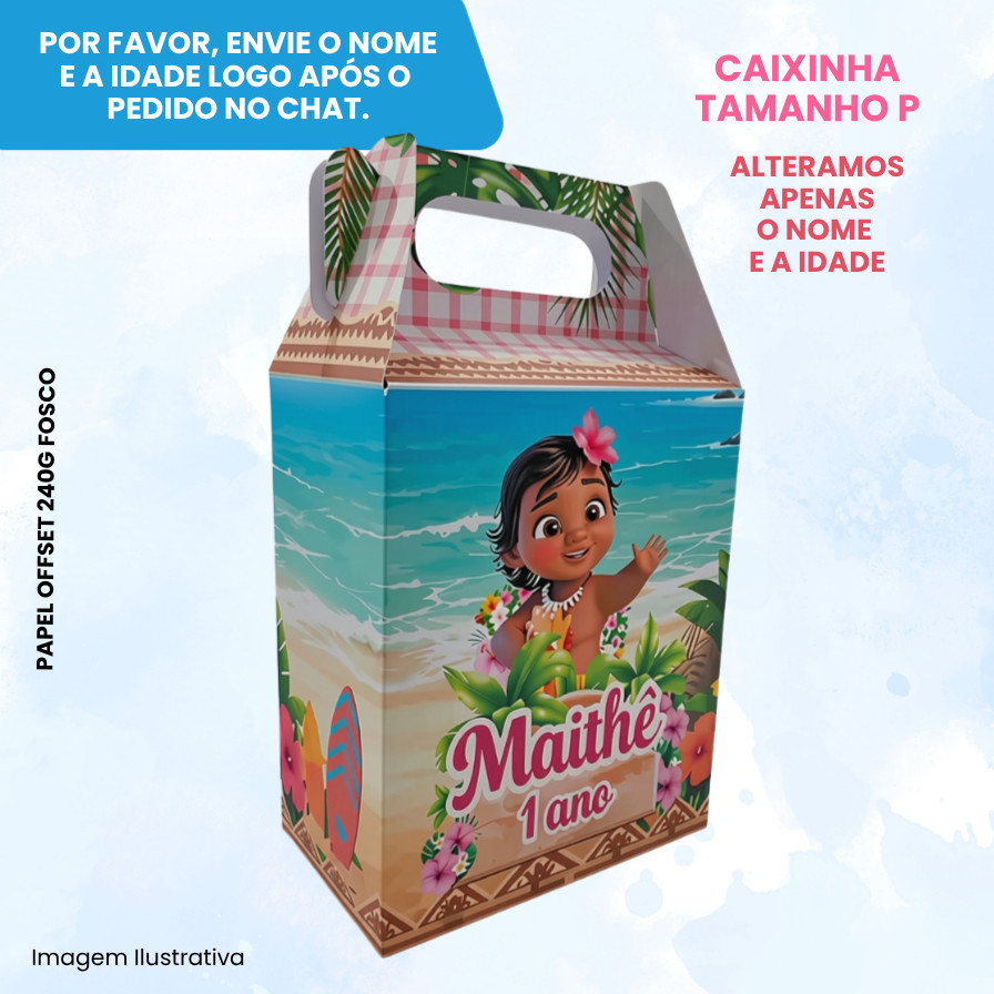 Kit Caixinha Surpresa Aniversario Personalizada Tema Hawai Estilo Moana Baby Festa Infantil Menina