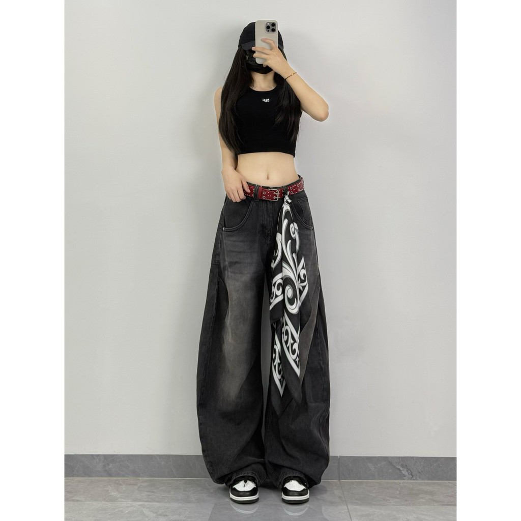 X XXBUNI legal Sa Jazz dança terno feminino angustiado Machete calças soltas perna larga dança de rua Hip-Hop Jeans