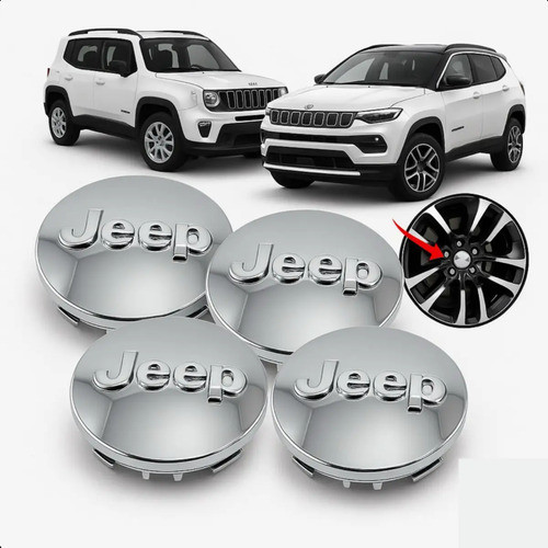 Calota Meio Tampa Centro Roda Jeep Renegade Compass Cromado  4 Peças - Cromado