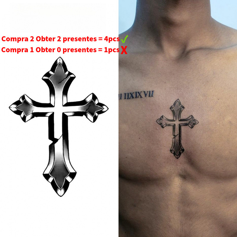 Tatuagem Temporária Cruz, Dura até 15 Dias Nova Tecnologia Mágica Adesivo Semi Permanente à Prova d'Água, Um Acessório d