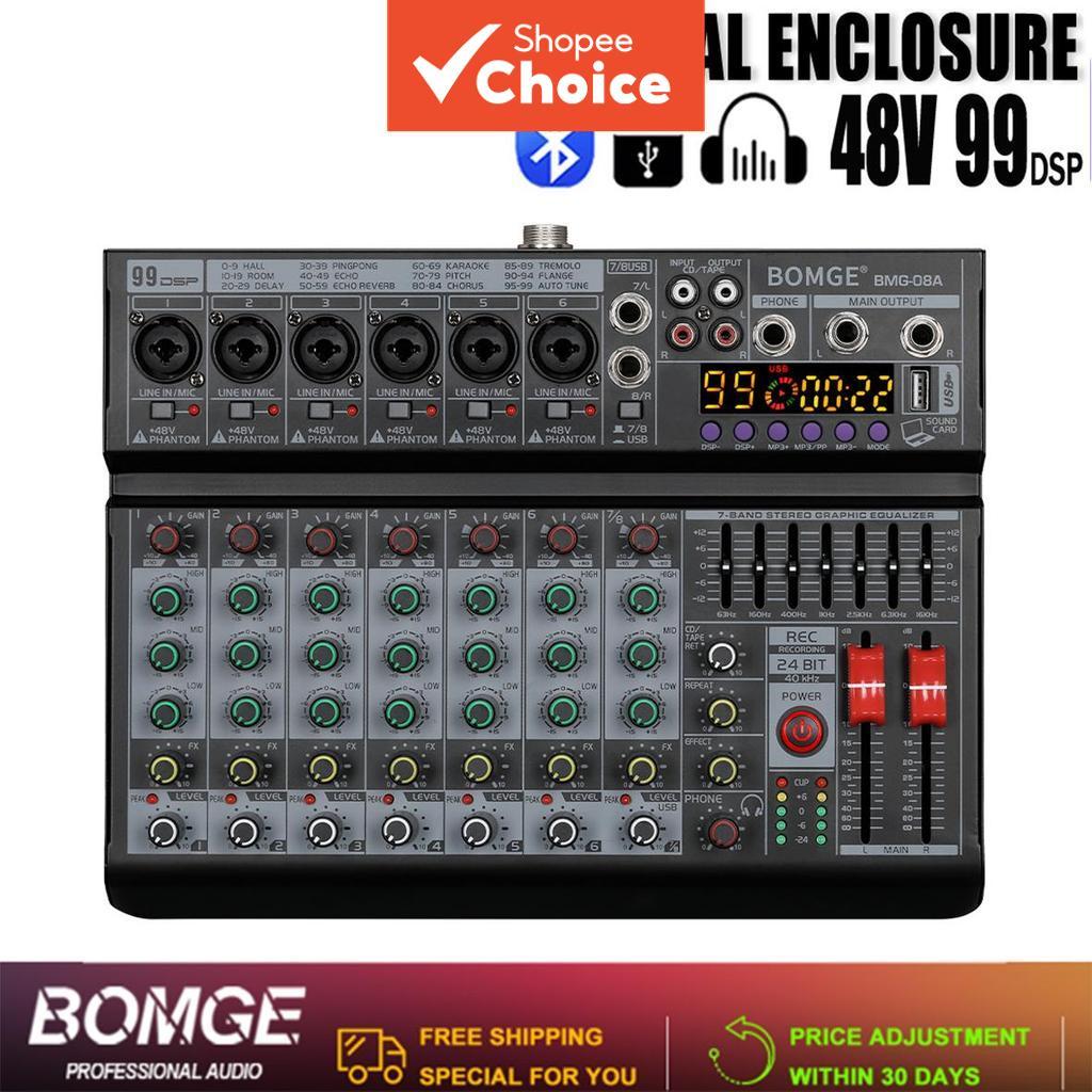 BOMGE 4/6/8 Canais Mixer de Áudio Bluetooth 99 DSP 48V Phantom Power para Podcast e Gravação de Estúdio