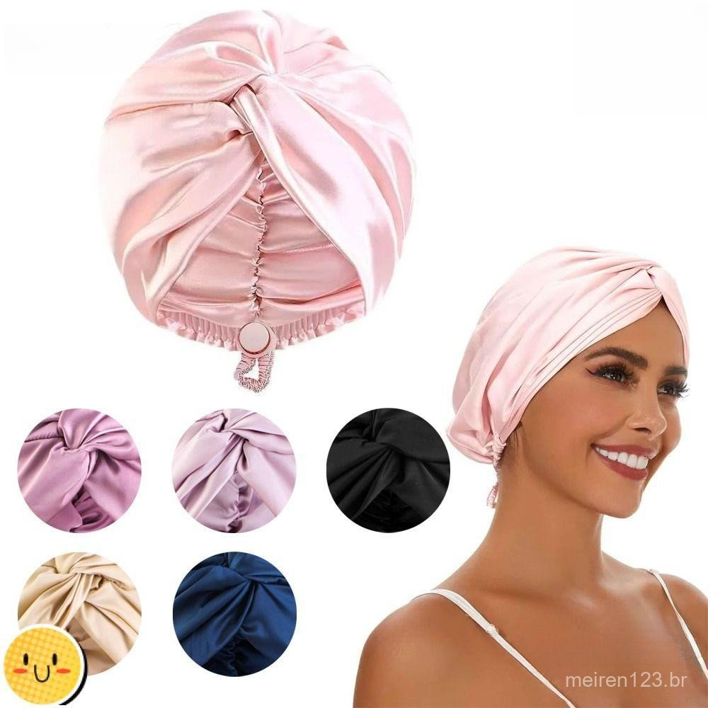 Touca de Dormir, Turbante Torcido de Dupla Camada Ajustável, Touca Elástica de Cetim de Seda para Quimioterapia