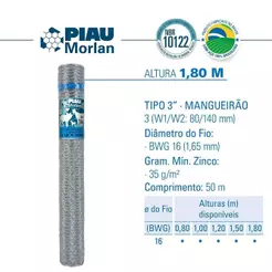 Kit 3 Tela Piau Morlan Mangueirão 3x16x1,80m 50m