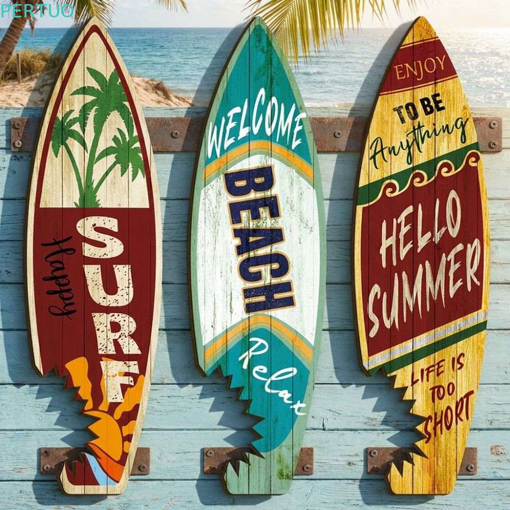PERTUO 3 Peças De Suspensão De Parede Para Prancha De Surf , Decoração Colorida De Praia Com Tema , Estampa Vintage