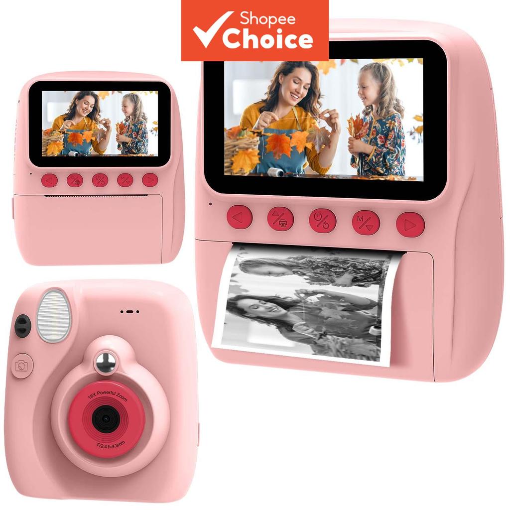 Câmera Digital com 4 jogos de quebra-cabeça e reprodutor de música, impressão de fotos com um clique para presente