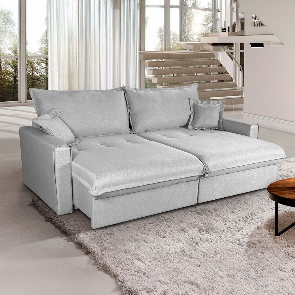 Sofá Cama Lume Sem Caixa 2,10m Linho Cinza - King House