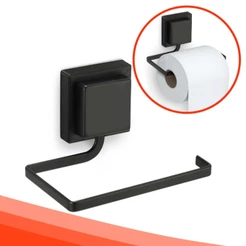 Porta Rolo De Papel Higiênico Preto Com Fixação Adesiva 3m Suporte Banheiro Papeleiro Sem Furo