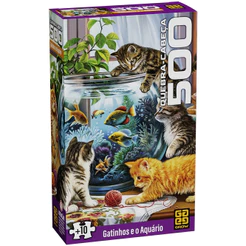 QUEBRA CABEÇA GATINHOS E O AQUÁRIO 500 PEÇAS GROW PUZZLE PEIXES BICHO FAMÍLIA DIVERSÃO ANIMAIS MESA