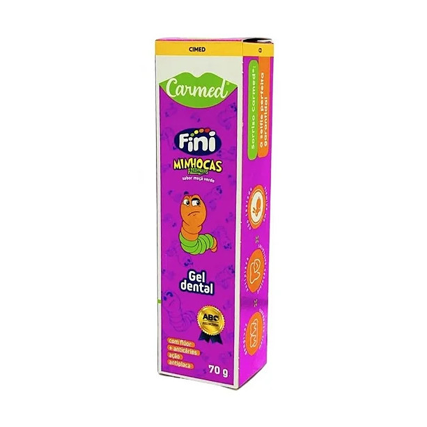 Gel Dental Carmed Fini Minhocas Azedinhas Sabor Maçã Verde 70g O gel dental que virou febre!