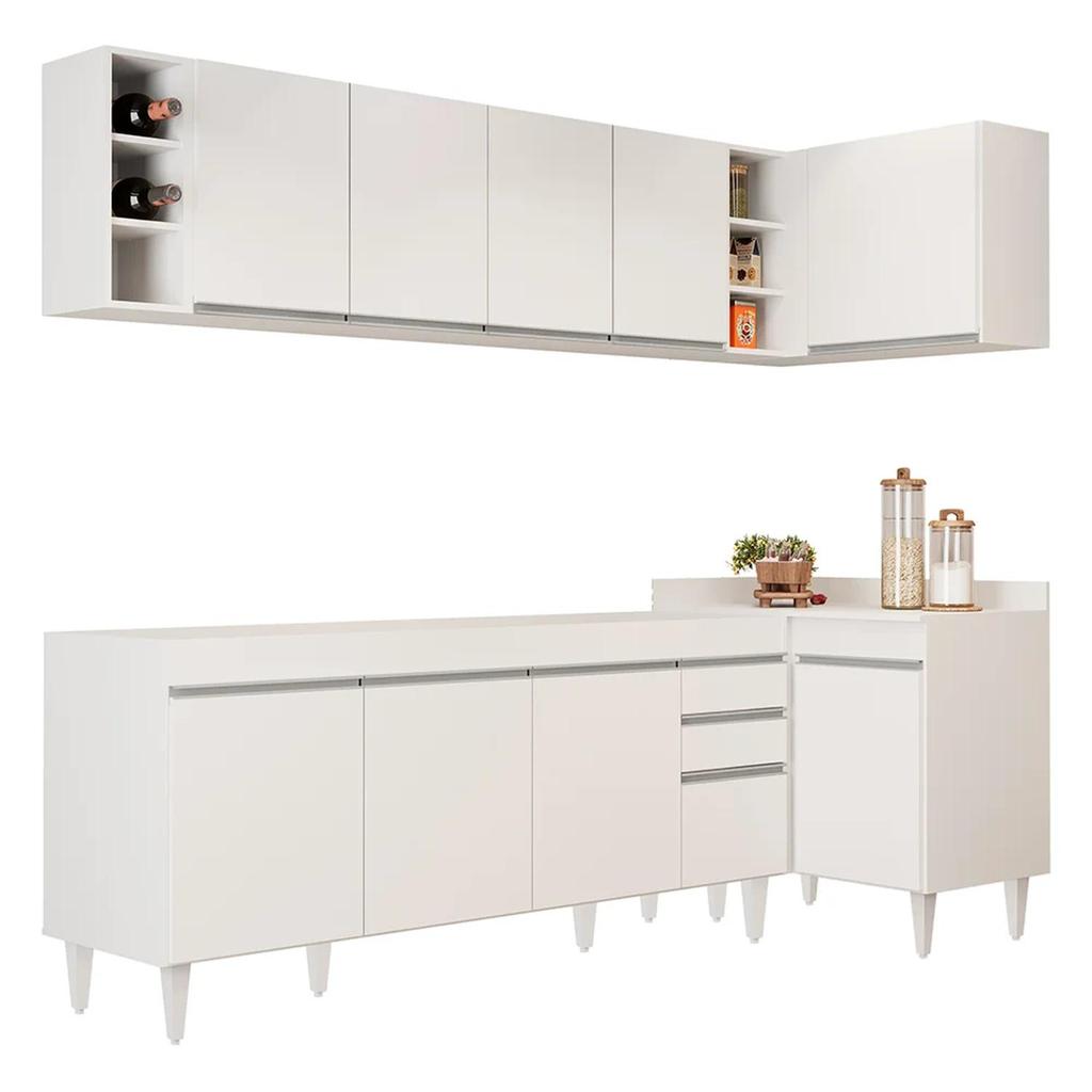Armário de Cozinha Modulado de Canto Esquerdo 5 Peças CP52 Balcão sem Tampo Branco - Lumil