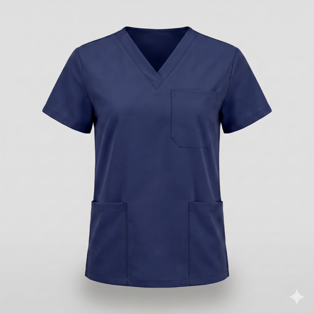 Camisa Scrub Feminino Azul Marinho Queima de Estoque Profissional Enfermagem Hospital Clínica Saúde Últimas Unidades Top