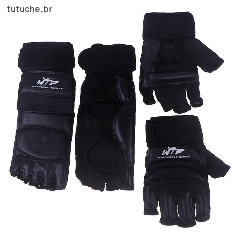 TU 1 Par Luvas De Karatê Marcial Taekwondo Couro Pé Equipamento Meio Dedo Protetor Boxe Mão Proteção Guardas BR